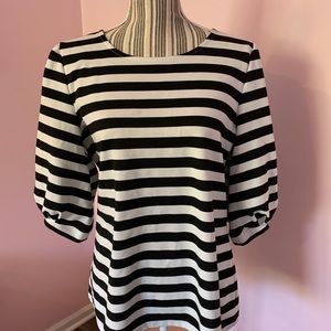 Eloquii black and white striped shirt with puff sleeves